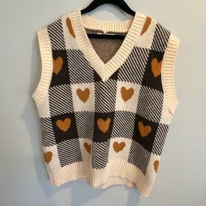 Heart Check Knit Sweater Vest